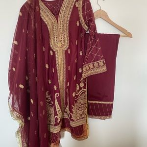 Red party wear 3 pc-branded-Pakistan/indian